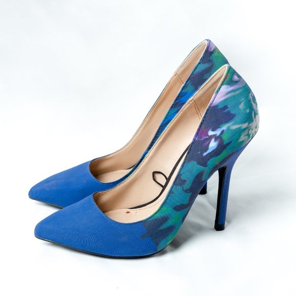 Zara-Blue Printed Pumps - Picture 1 of 3
